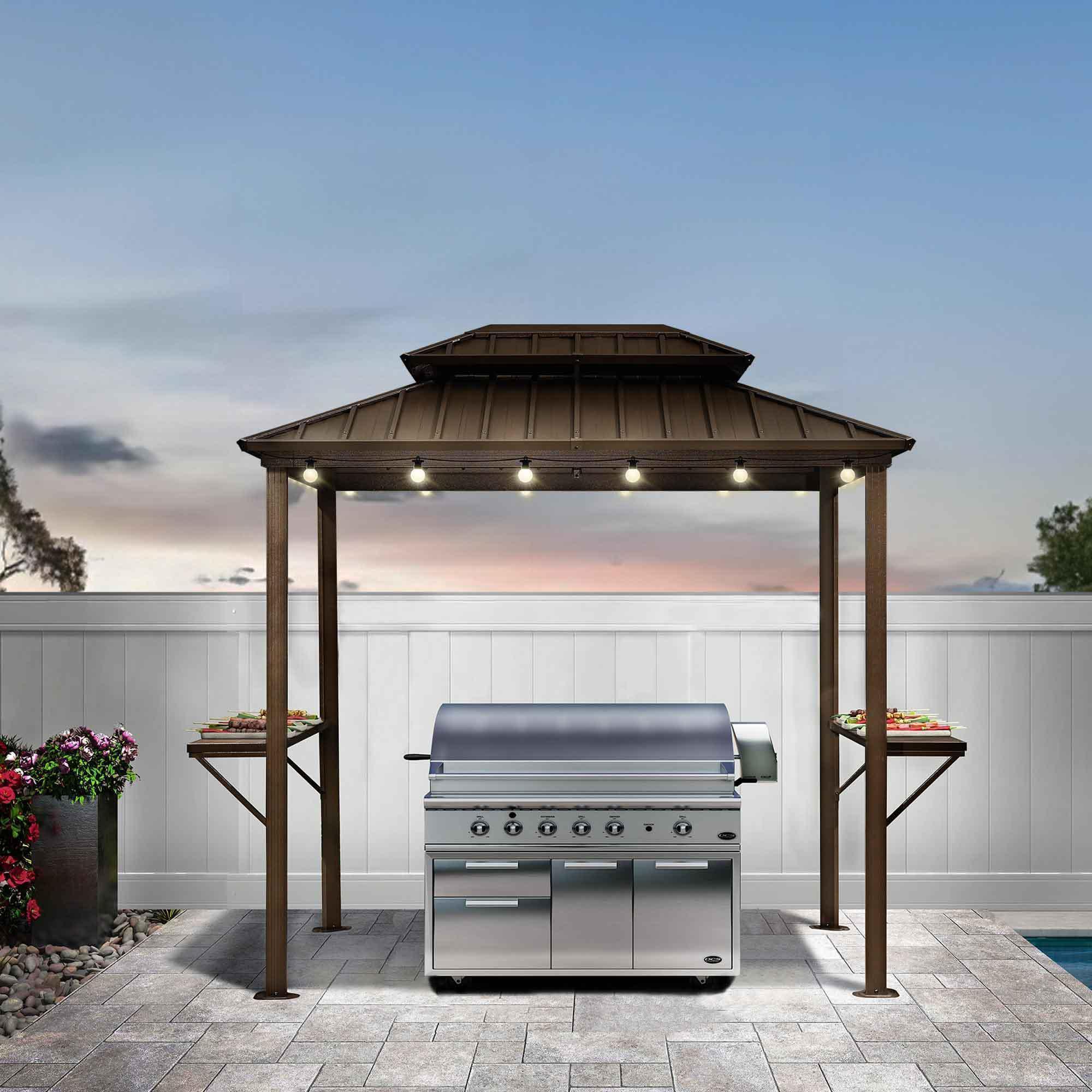 PURPLE LEAF Hardtop Grill Gazebo for Patio Bronze Permanent Metal Roof Outside Sun Shade Outdoor BBQ Canopy with String Lights - Image 16