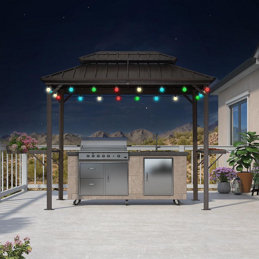PURPLE LEAF Hardtop Grill Gazebo for Patio Bronze Permanent Metal Roof Outside Sun Shade Outdoor BBQ Canopy with String Lights - Image 22