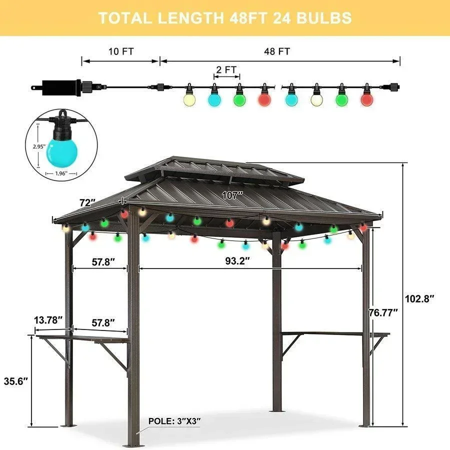 PURPLE LEAF Hardtop Grill Gazebo for Patio Bronze Permanent Metal Roof Outside Sun Shade Outdoor BBQ Canopy with String Lights - Image 26