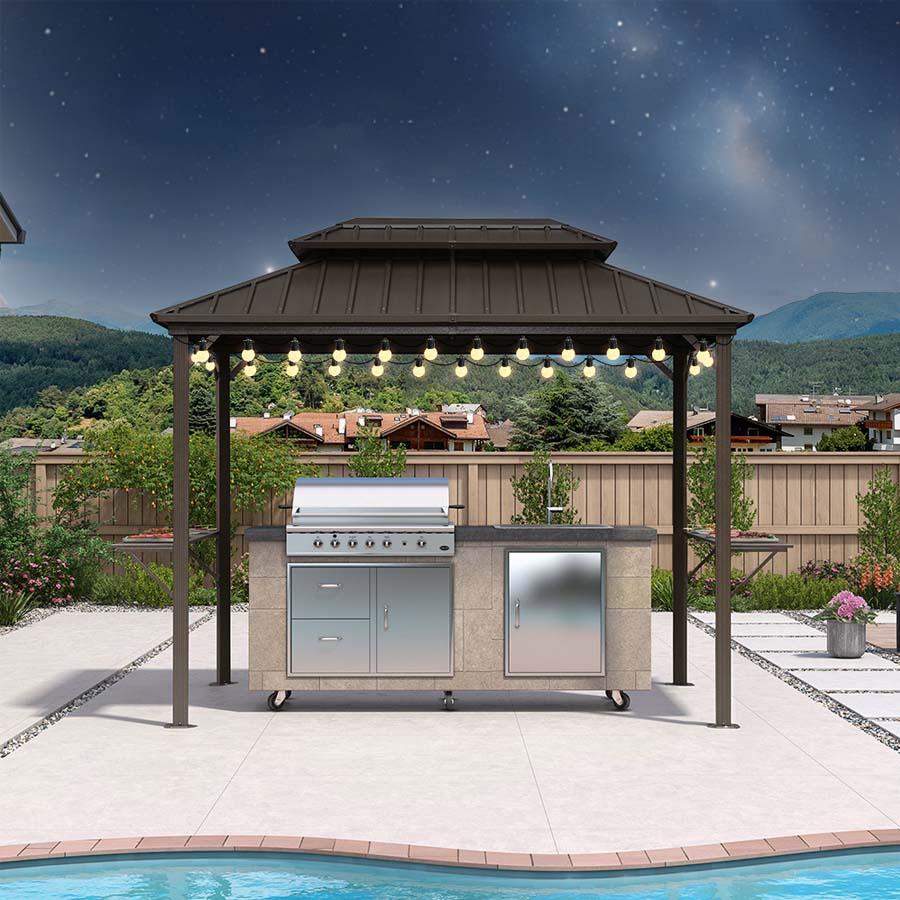 PURPLE LEAF Hardtop Grill Gazebo for Patio Bronze Permanent Metal Roof Outside Sun Shade Outdoor BBQ Canopy with String Lights - Image 32