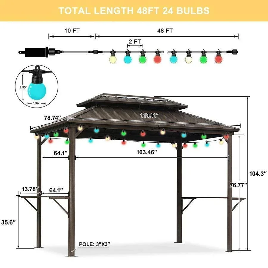 PURPLE LEAF Hardtop Grill Gazebo for Patio Bronze Permanent Metal Roof Outside Sun Shade Outdoor BBQ Canopy with String Lights - Image 34