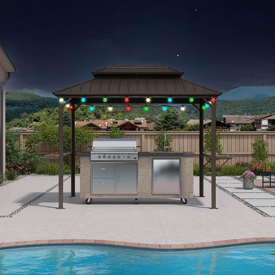 PURPLE LEAF Hardtop Grill Gazebo for Patio Bronze Permanent Metal Roof Outside Sun Shade Outdoor BBQ Canopy with String Lights - Image 35