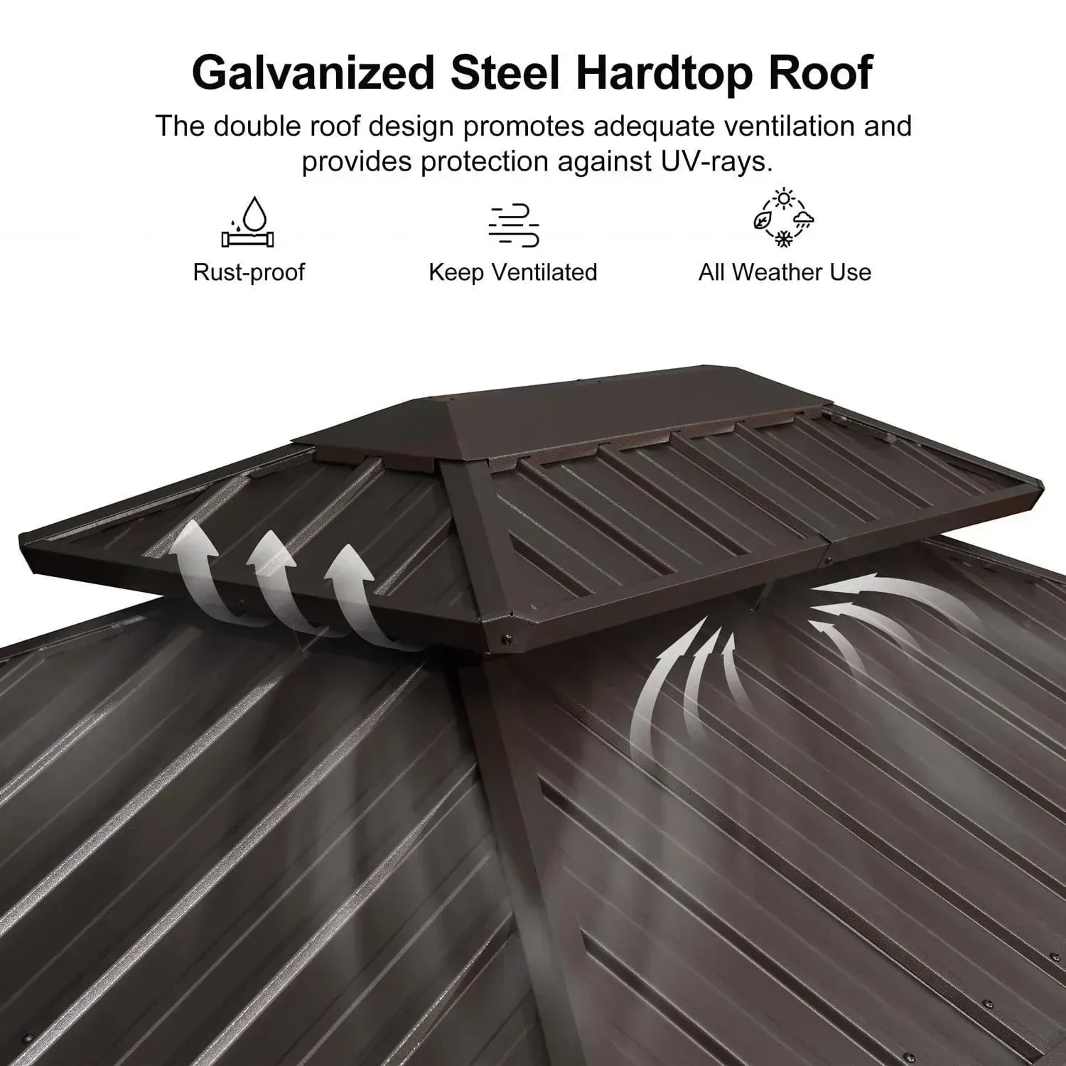 PURPLE LEAF Hardtop Grill Gazebo for Patio Bronze Permanent Metal Roof Outside Sun Shade Outdoor BBQ Canopy with String Lights - Image 36