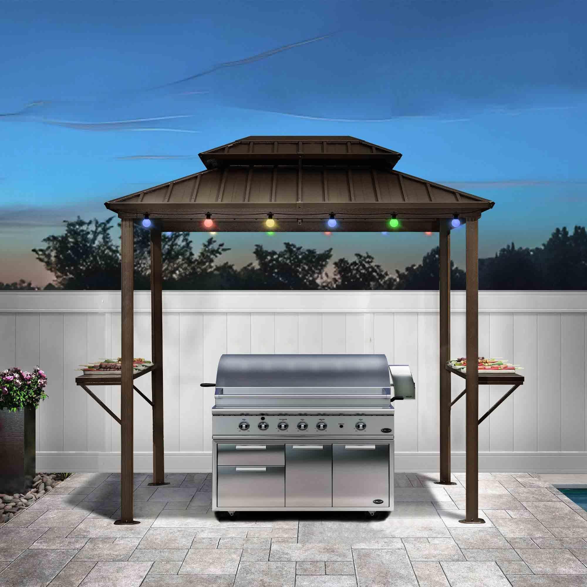 PURPLE LEAF Hardtop Grill Gazebo for Patio Bronze Permanent Metal Roof Outside Sun Shade Outdoor BBQ Canopy with String Lights - Image 4