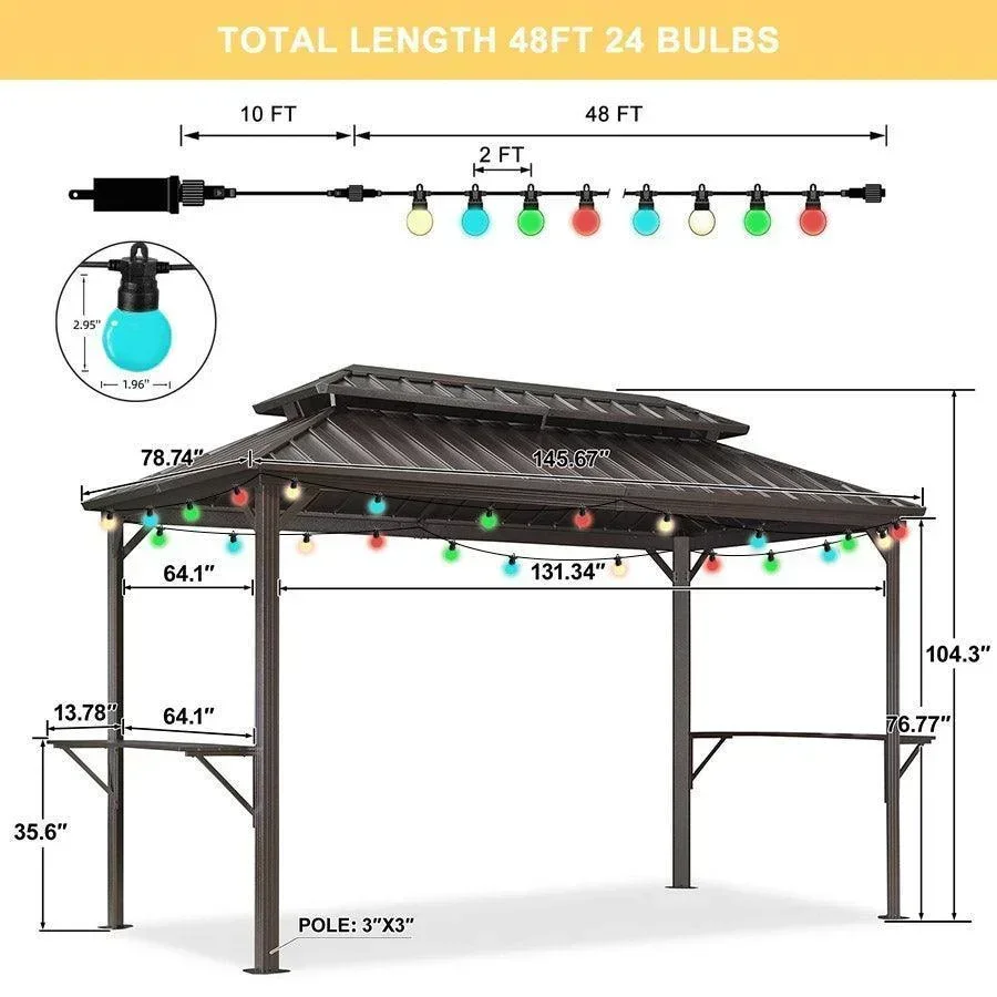PURPLE LEAF Hardtop Grill Gazebo for Patio Bronze Permanent Metal Roof Outside Sun Shade Outdoor BBQ Canopy with String Lights - Image 40
