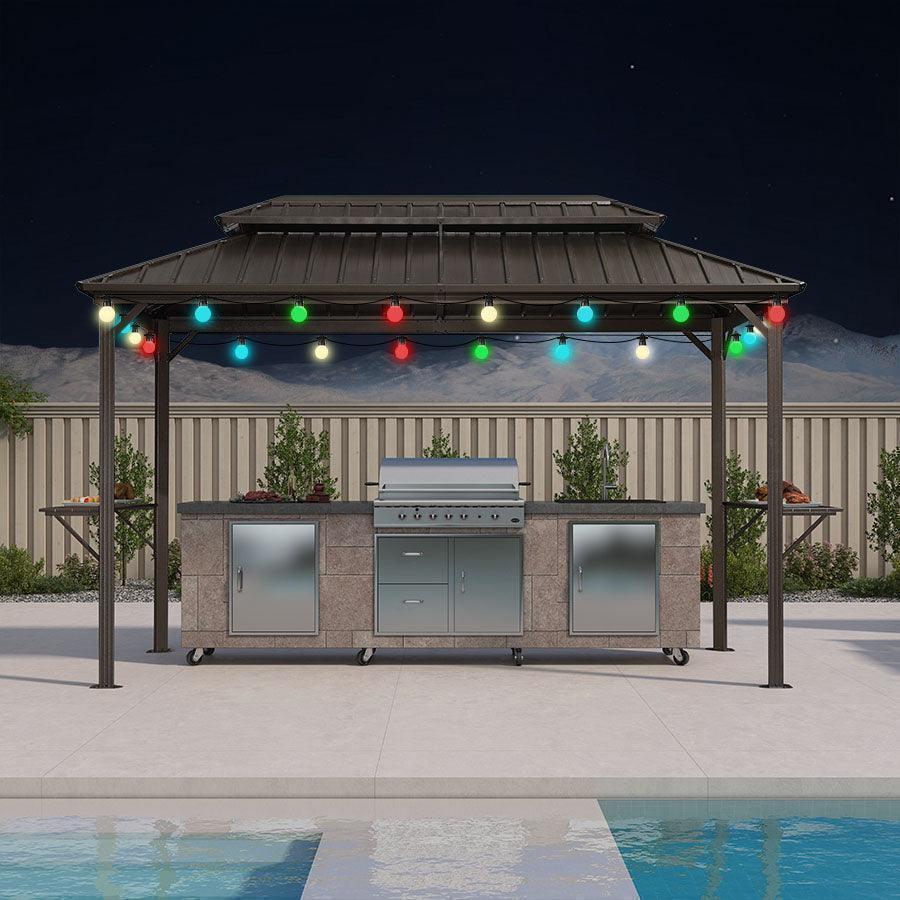 PURPLE LEAF Hardtop Grill Gazebo for Patio Bronze Permanent Metal Roof Outside Sun Shade Outdoor BBQ Canopy with String Lights - Image 41