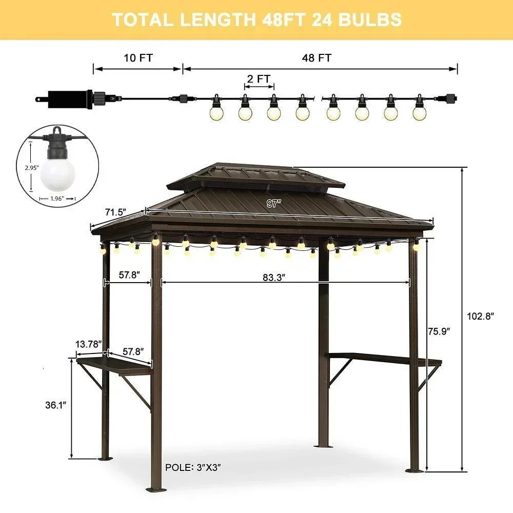 PURPLE LEAF Hardtop Grill Gazebo for Patio Bronze Permanent Metal Roof Outside Sun Shade Outdoor BBQ Canopy with String Lights - Image 44