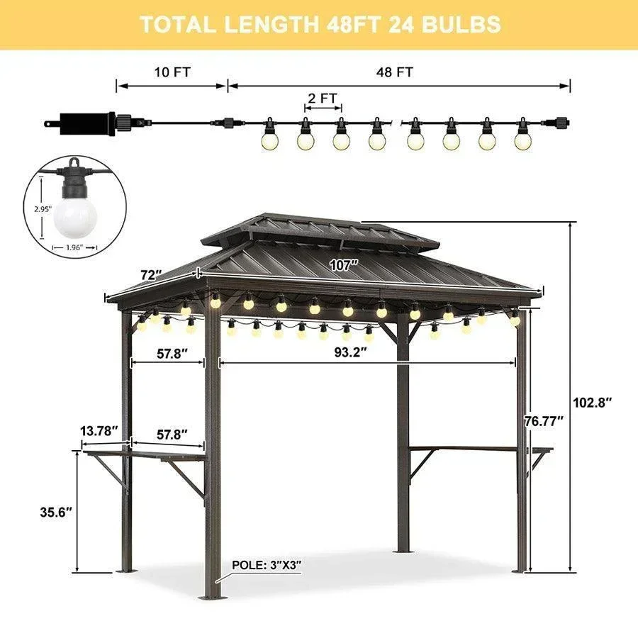 PURPLE LEAF Hardtop Grill Gazebo for Patio Bronze Permanent Metal Roof Outside Sun Shade Outdoor BBQ Canopy with String Lights - Image 45