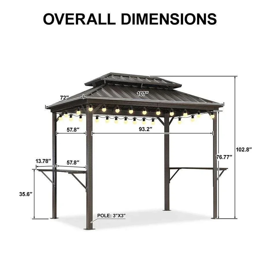 PURPLE LEAF Hardtop Grill Gazebo for Patio Bronze Permanent Metal Roof Outside Sun Shade Outdoor BBQ Canopy with String Lights - Image 46