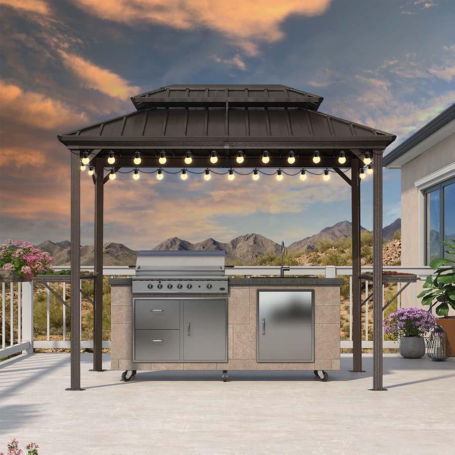 PURPLE LEAF Hardtop Grill Gazebo for Patio Bronze Permanent Metal Roof Outside Sun Shade Outdoor BBQ Canopy with String Lights - Image 49