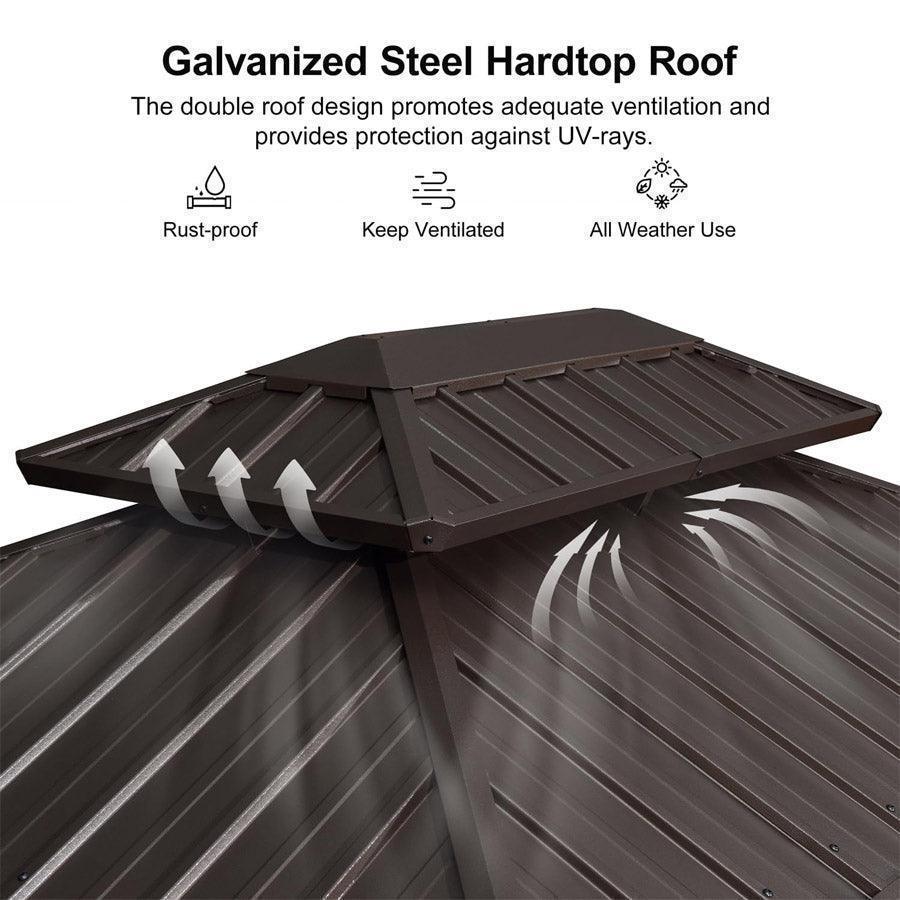 PURPLE LEAF Hardtop Grill Gazebo for Patio Bronze Permanent Metal Roof Outside Sun Shade Outdoor BBQ Canopy with String Lights - Image 50