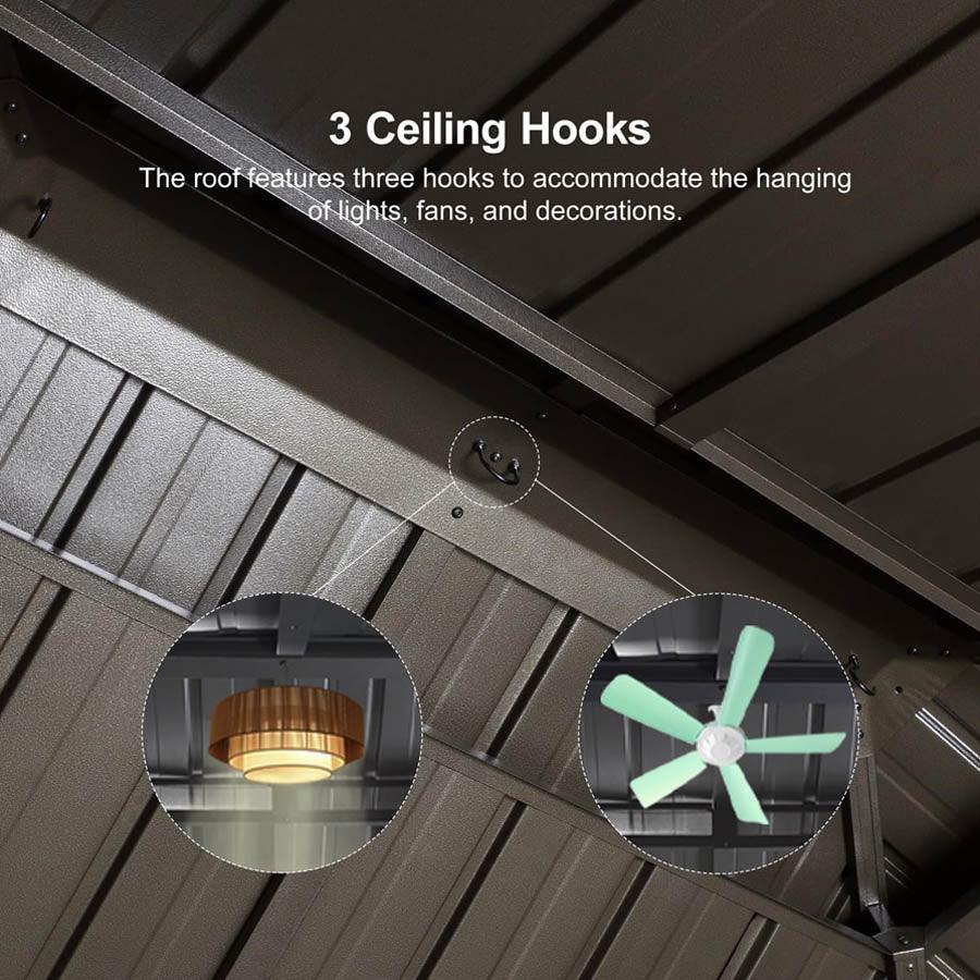 PURPLE LEAF Hardtop Grill Gazebo for Patio Bronze Permanent Metal Roof Outside Sun Shade Outdoor BBQ Canopy with String Lights - Image 55