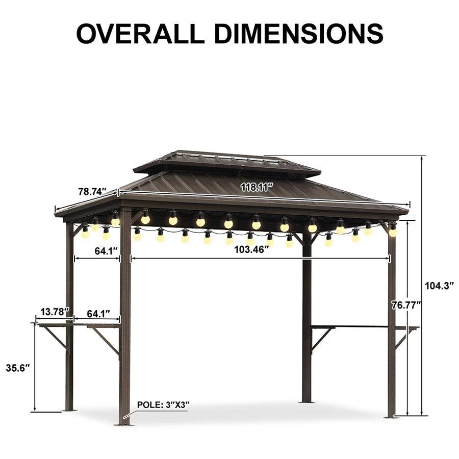 PURPLE LEAF Hardtop Grill Gazebo for Patio Bronze Permanent Metal Roof Outside Sun Shade Outdoor BBQ Canopy with String Lights - Image 56