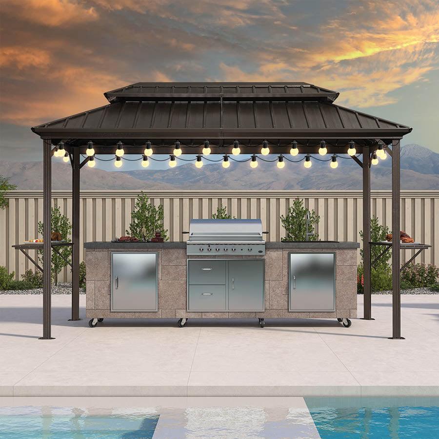 PURPLE LEAF Hardtop Grill Gazebo for Patio Bronze Permanent Metal Roof Outside Sun Shade Outdoor BBQ Canopy with String Lights - Image 59