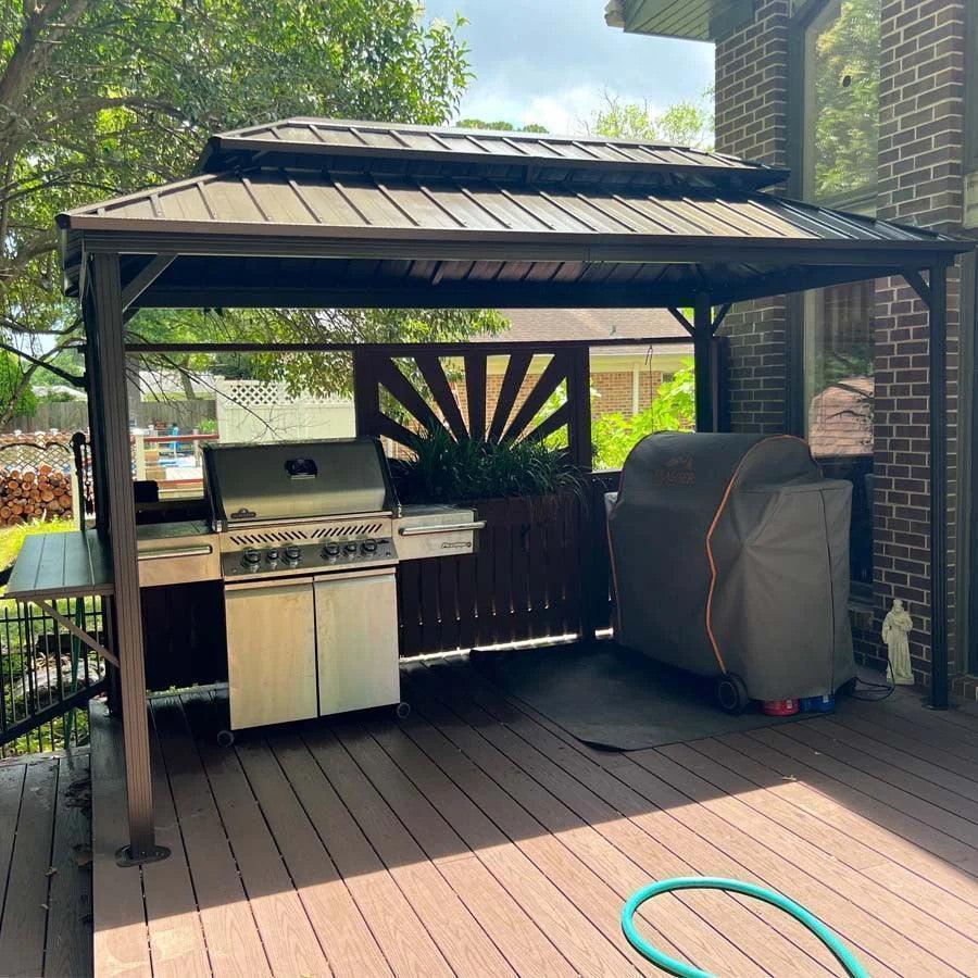 PURPLE LEAF Hardtop Grill Gazebo for Patio Bronze Permanent Metal Roof Outside Sun Shade Outdoor BBQ Canopy with String Lights - Image 62