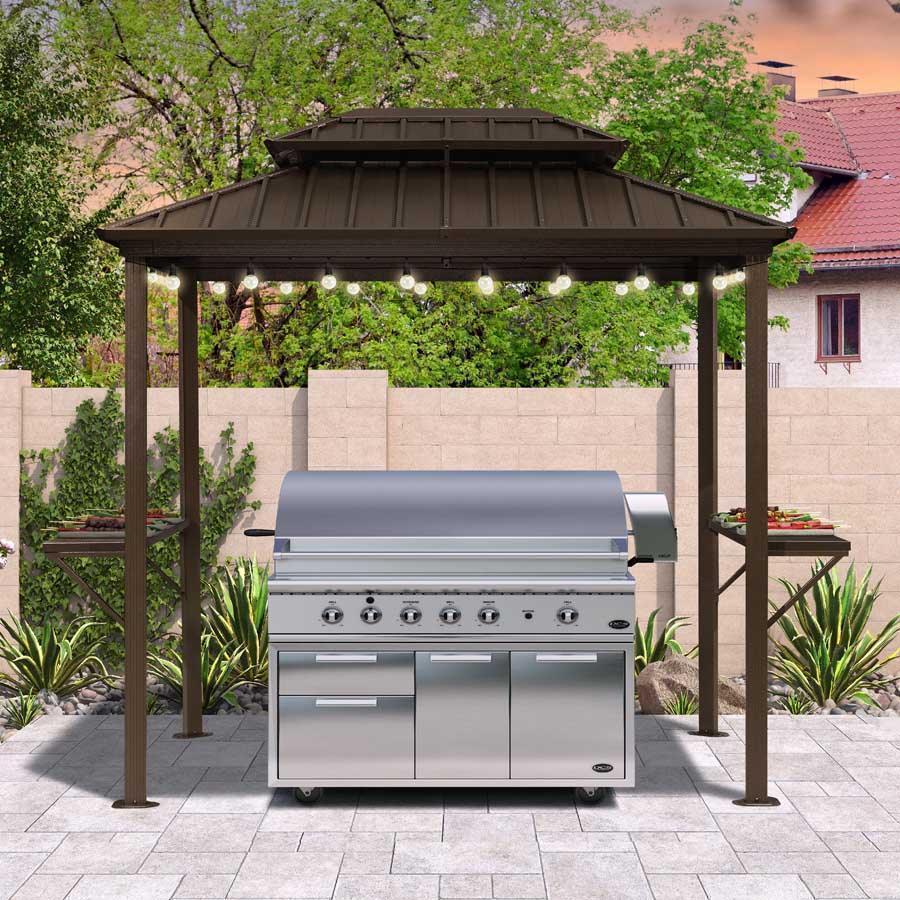 PURPLE LEAF Hardtop Grill Gazebo for Patio Bronze Permanent Metal Roof Outside Sun Shade Outdoor BBQ Canopy with String Lights - Image 66