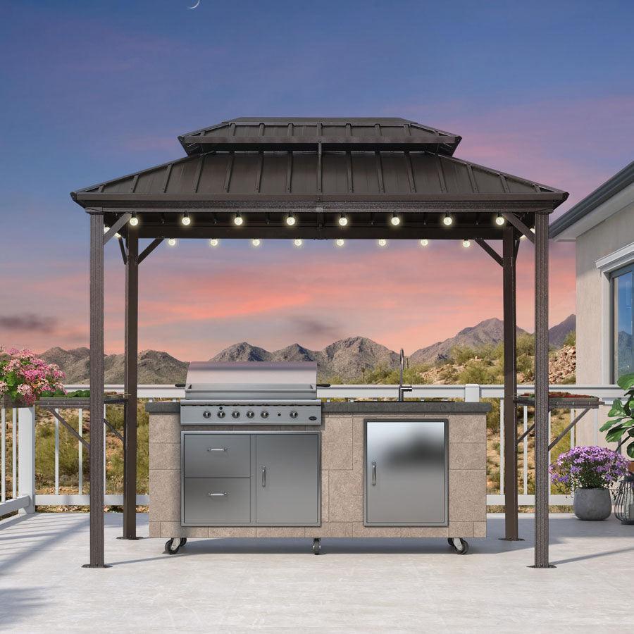 PURPLE LEAF Hardtop Grill Gazebo for Patio Bronze Permanent Metal Roof Outside Sun Shade Outdoor BBQ Canopy with String Lights - Image 67