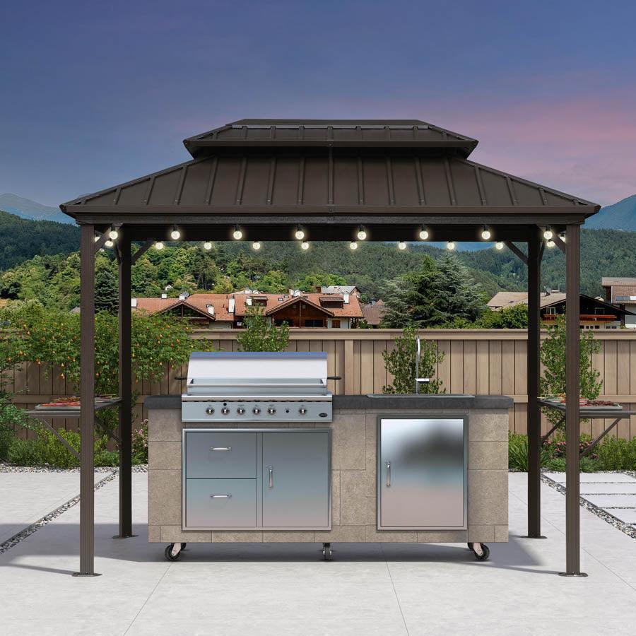 PURPLE LEAF Hardtop Grill Gazebo for Patio Bronze Permanent Metal Roof Outside Sun Shade Outdoor BBQ Canopy with String Lights - Image 70