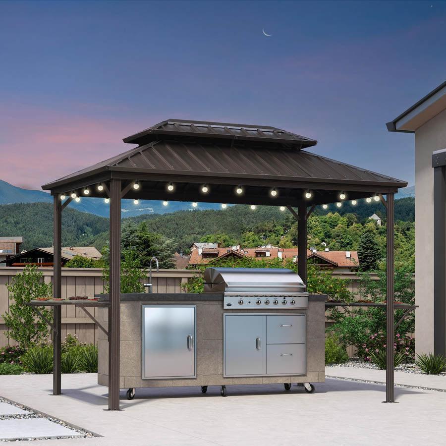 PURPLE LEAF Hardtop Grill Gazebo for Patio Bronze Permanent Metal Roof Outside Sun Shade Outdoor BBQ Canopy with String Lights - Image 72