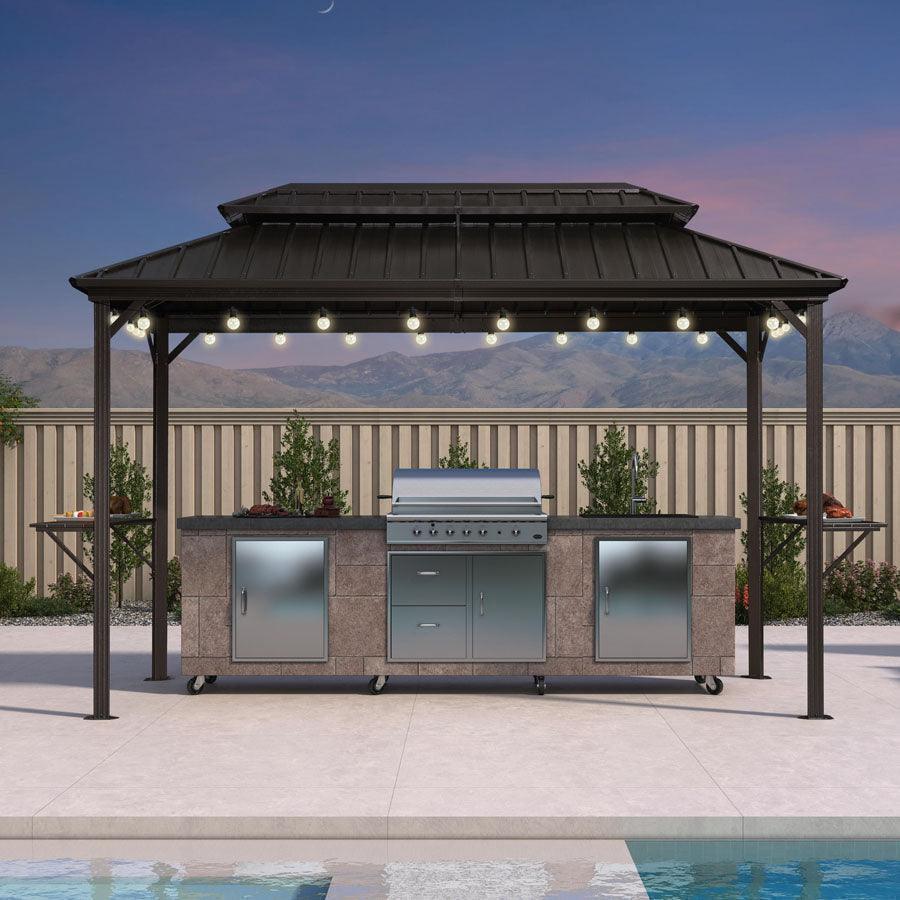 PURPLE LEAF Hardtop Grill Gazebo for Patio Bronze Permanent Metal Roof Outside Sun Shade Outdoor BBQ Canopy with String Lights - Image 74