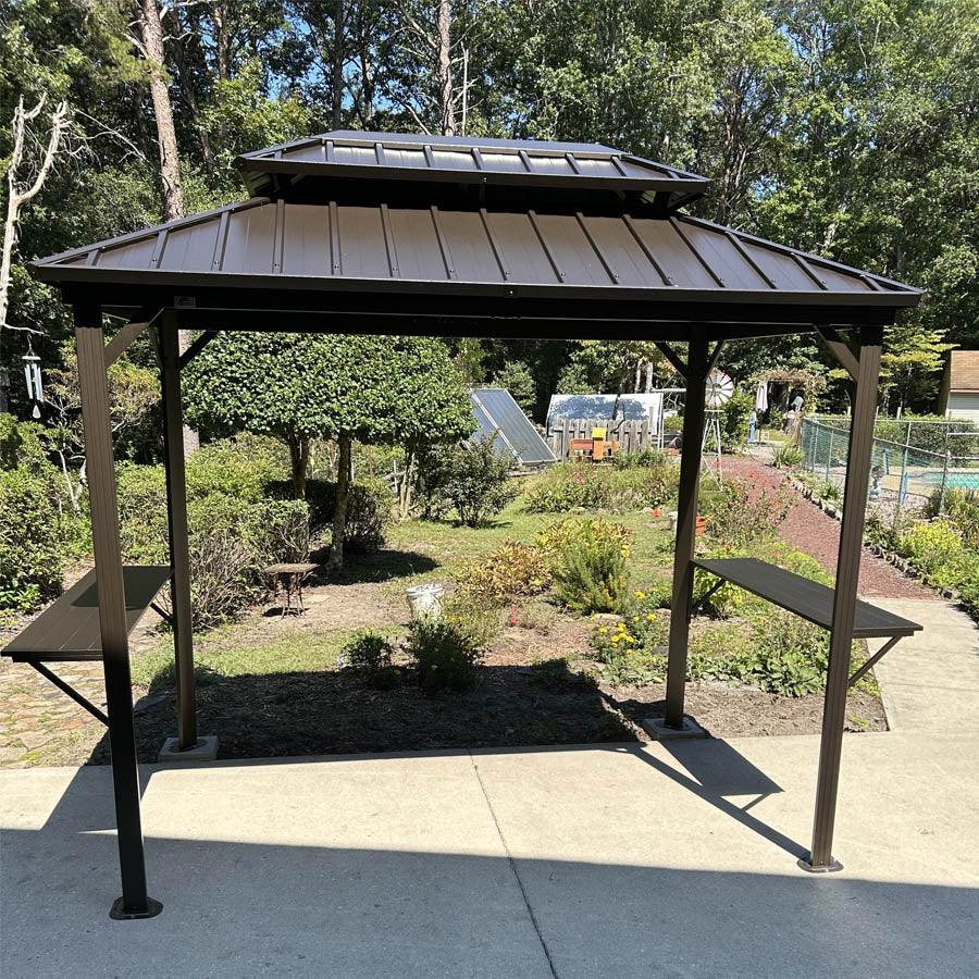 PURPLE LEAF Hardtop Grill Gazebo for Patio Bronze Permanent Metal Roof Outside Sun Shade Outdoor BBQ Canopy with String Lights - Image 84