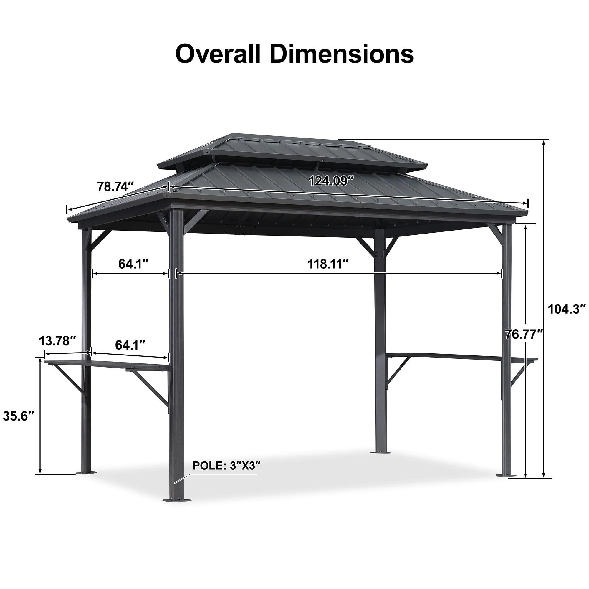 PURPLE LEAF Hardtop Grill Gazebo for Patio Grey Permanent Metal Roof Outside Sun Shade Outdoor BBQ Canopy - Image 10