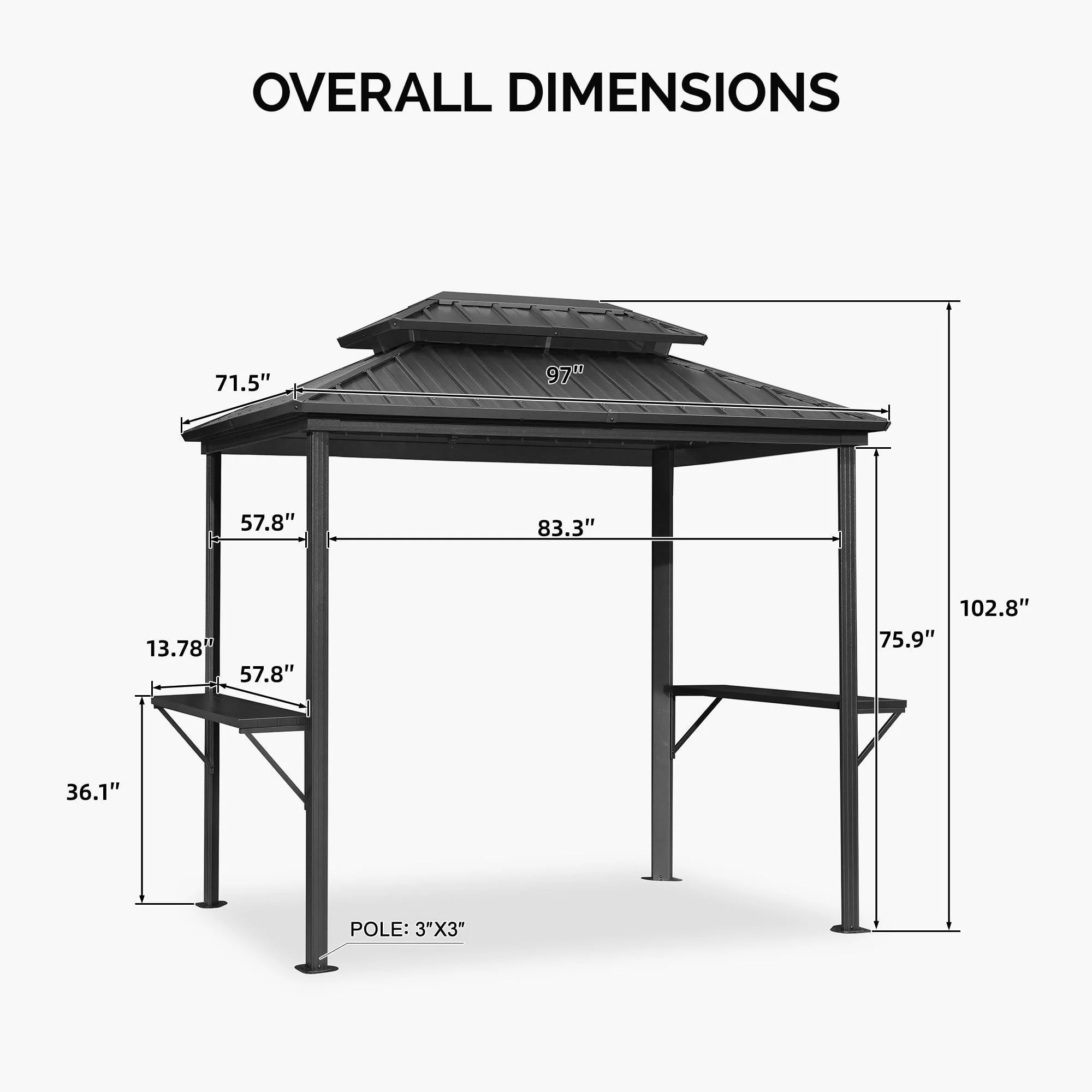 PURPLE LEAF Hardtop Grill Gazebo for Patio Grey Permanent Metal Roof Outside Sun Shade Outdoor BBQ Canopy - Image 11