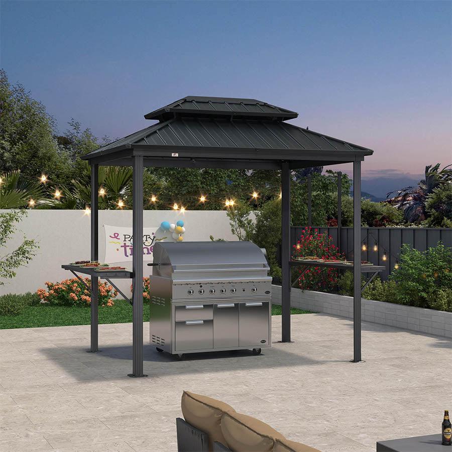 PURPLE LEAF Hardtop Grill Gazebo for Patio Grey Permanent Metal Roof Outside Sun Shade Outdoor BBQ Canopy - Image 14