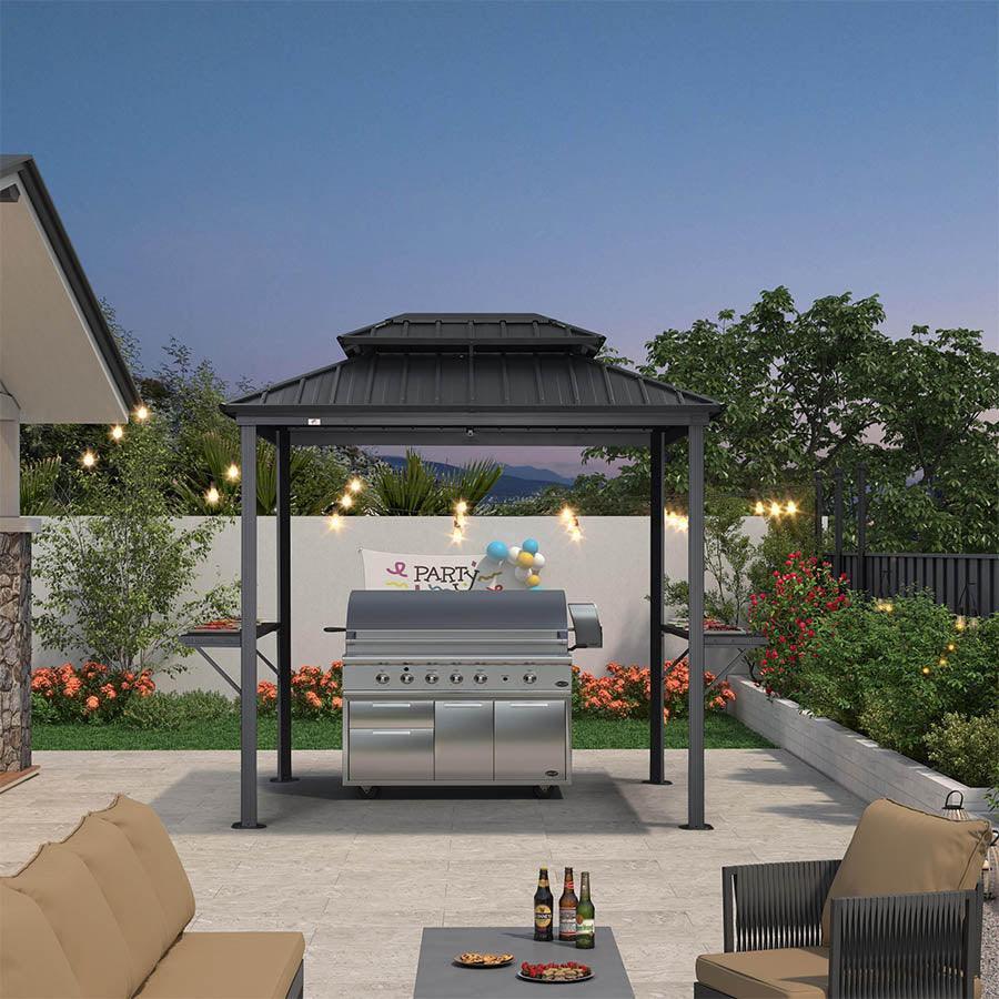 PURPLE LEAF Hardtop Grill Gazebo for Patio Grey Permanent Metal Roof Outside Sun Shade Outdoor BBQ Canopy - Image 15