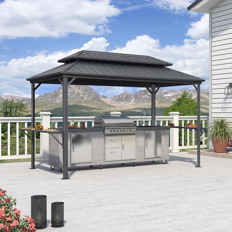 PURPLE LEAF Hardtop Grill Gazebo for Patio Grey Permanent Metal Roof Outside Sun Shade Outdoor BBQ Canopy - Image 21