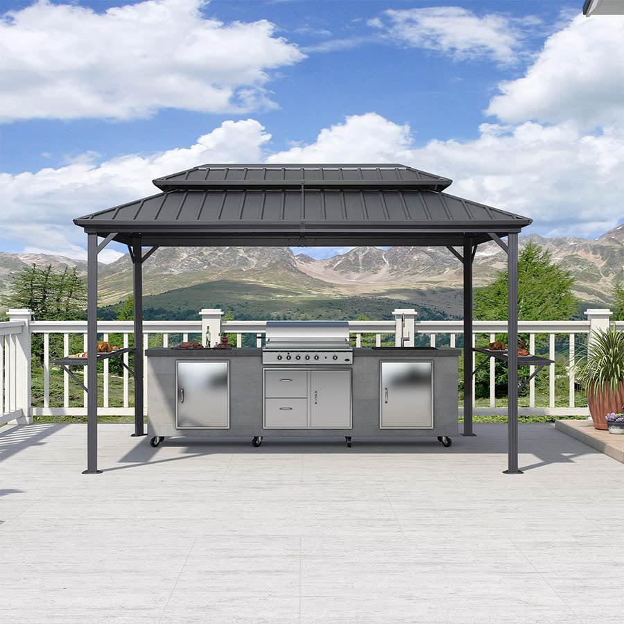 PURPLE LEAF Hardtop Grill Gazebo for Patio Grey Permanent Metal Roof Outside Sun Shade Outdoor BBQ Canopy - Image 22