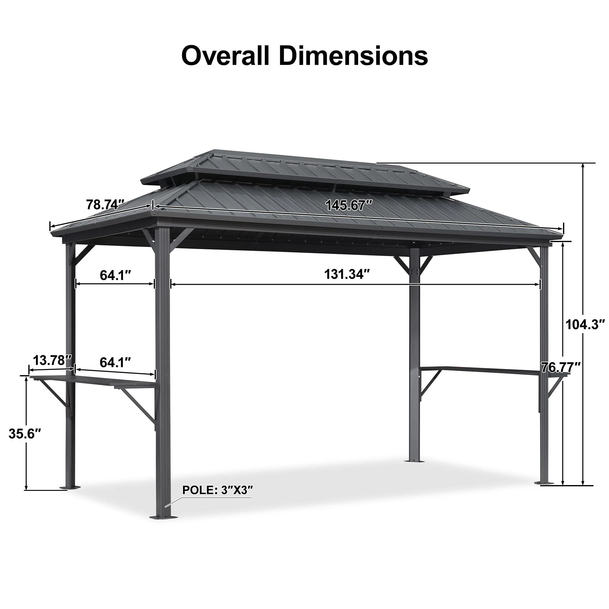 PURPLE LEAF Hardtop Grill Gazebo for Patio Grey Permanent Metal Roof Outside Sun Shade Outdoor BBQ Canopy - Image 23