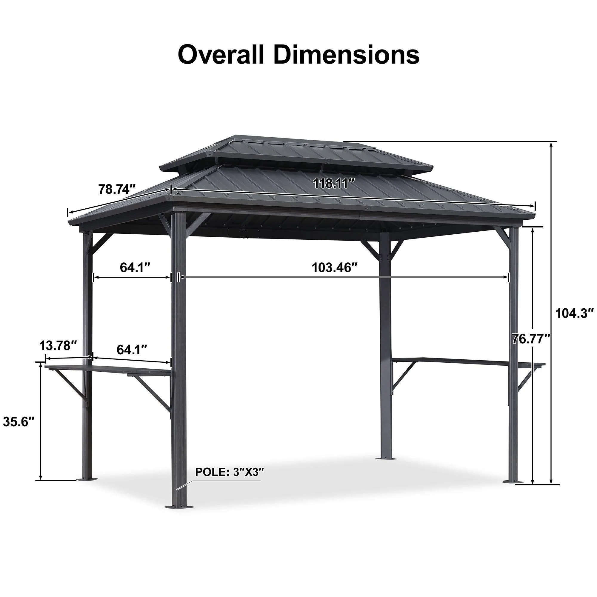 PURPLE LEAF Hardtop Grill Gazebo for Patio Grey Permanent Metal Roof Outside Sun Shade Outdoor BBQ Canopy - Image 26