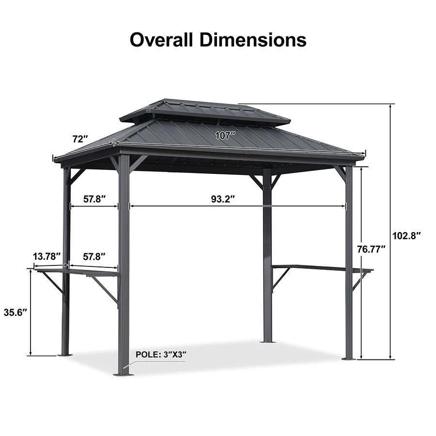 PURPLE LEAF Hardtop Grill Gazebo for Patio Grey Permanent Metal Roof Outside Sun Shade Outdoor BBQ Canopy - Image 3