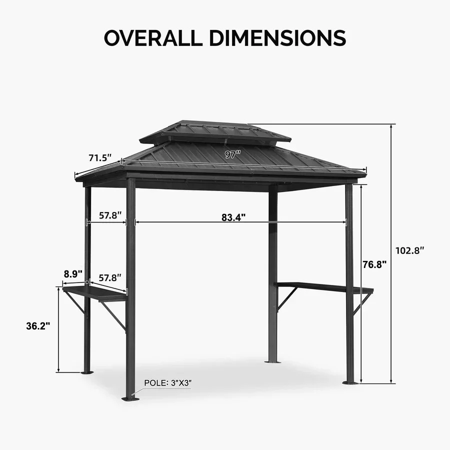 PURPLE LEAF Hardtop Grill Gazebo for Patio Grey Permanent Metal Roof Outside Sun Shade Outdoor BBQ Canopy - Image 38