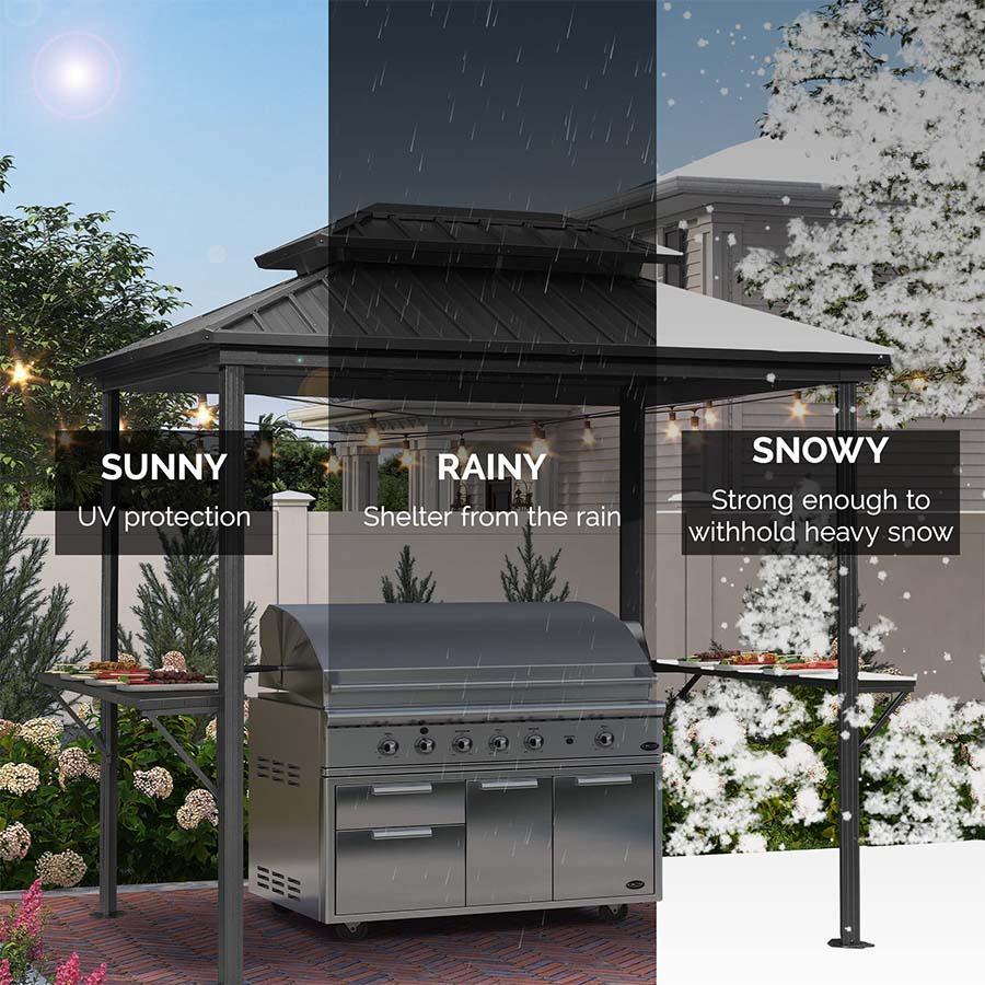 PURPLE LEAF Hardtop Grill Gazebo for Patio Grey Permanent Metal Roof Outside Sun Shade Outdoor BBQ Canopy - Image 4