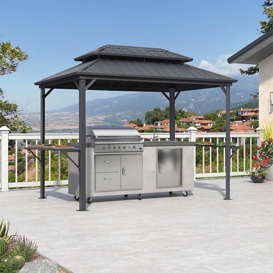 PURPLE LEAF Hardtop Grill Gazebo for Patio Grey Permanent Metal Roof Outside Sun Shade Outdoor BBQ Canopy - Image 9