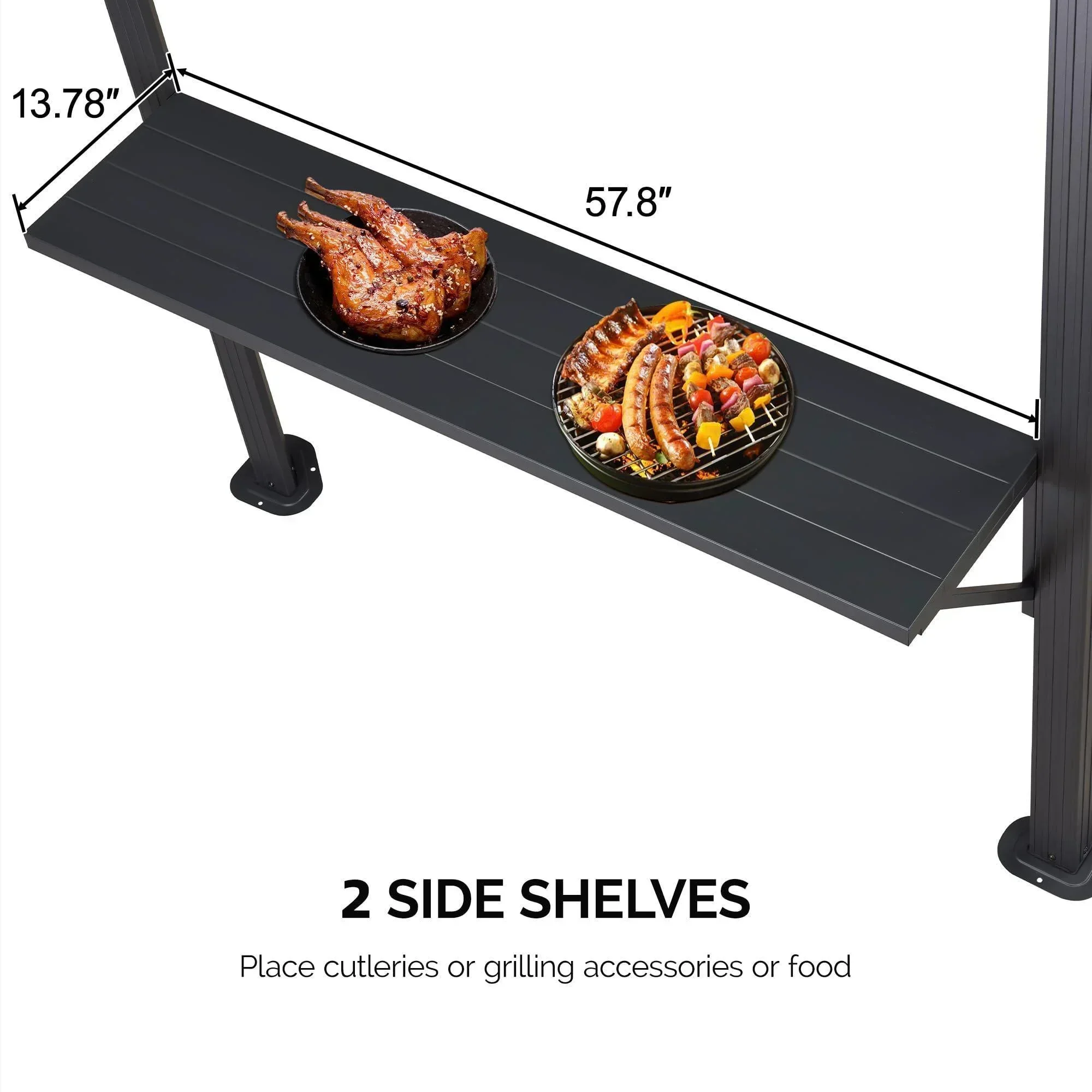 PURPLE LEAF Hardtop Grill Gazebo for Patio Grey Permanent Metal Roof Outside Sun Shade Outdoor BBQ Canopy with String Lights - Image 12