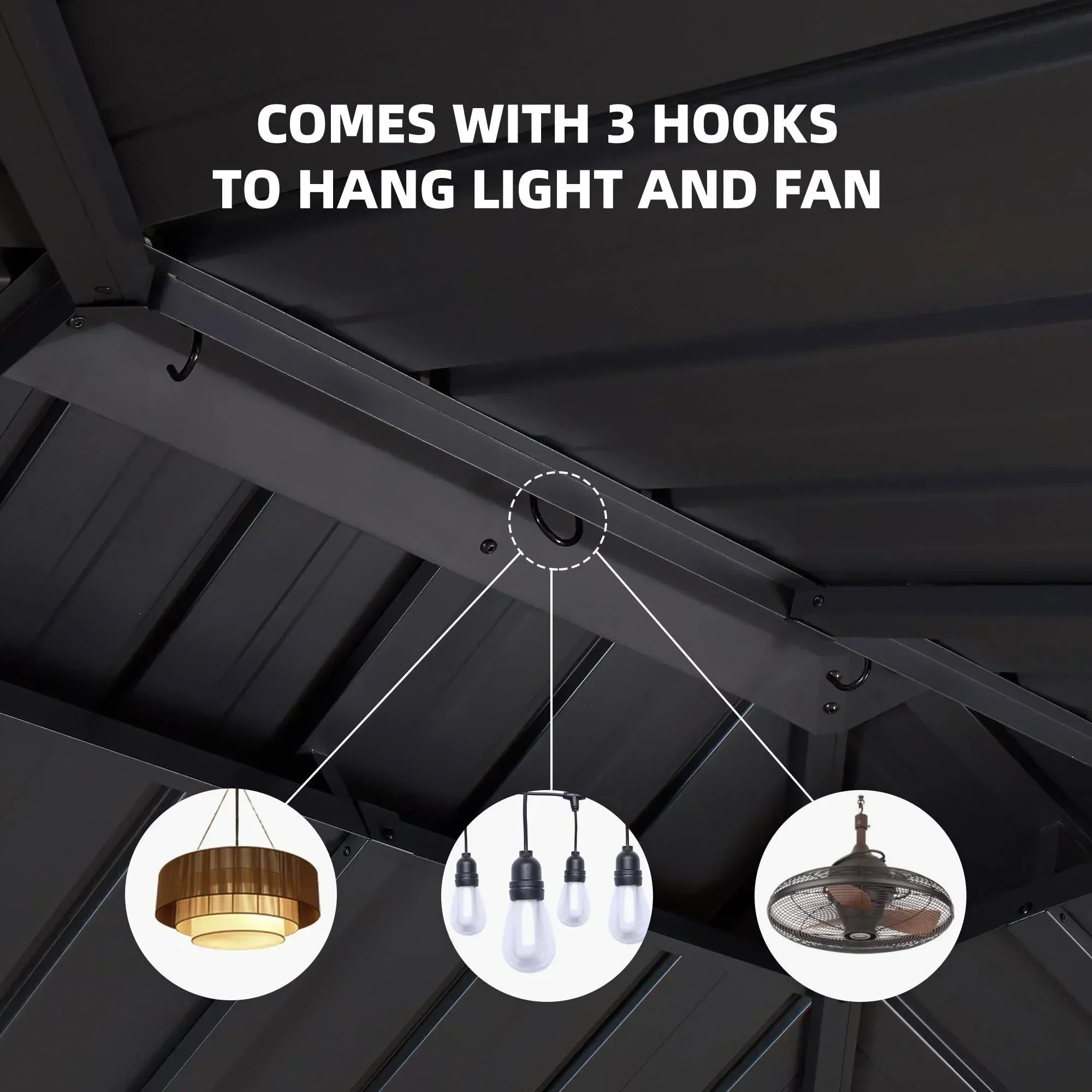 PURPLE LEAF Hardtop Grill Gazebo for Patio Grey Permanent Metal Roof Outside Sun Shade Outdoor BBQ Canopy with String Lights - Image 13