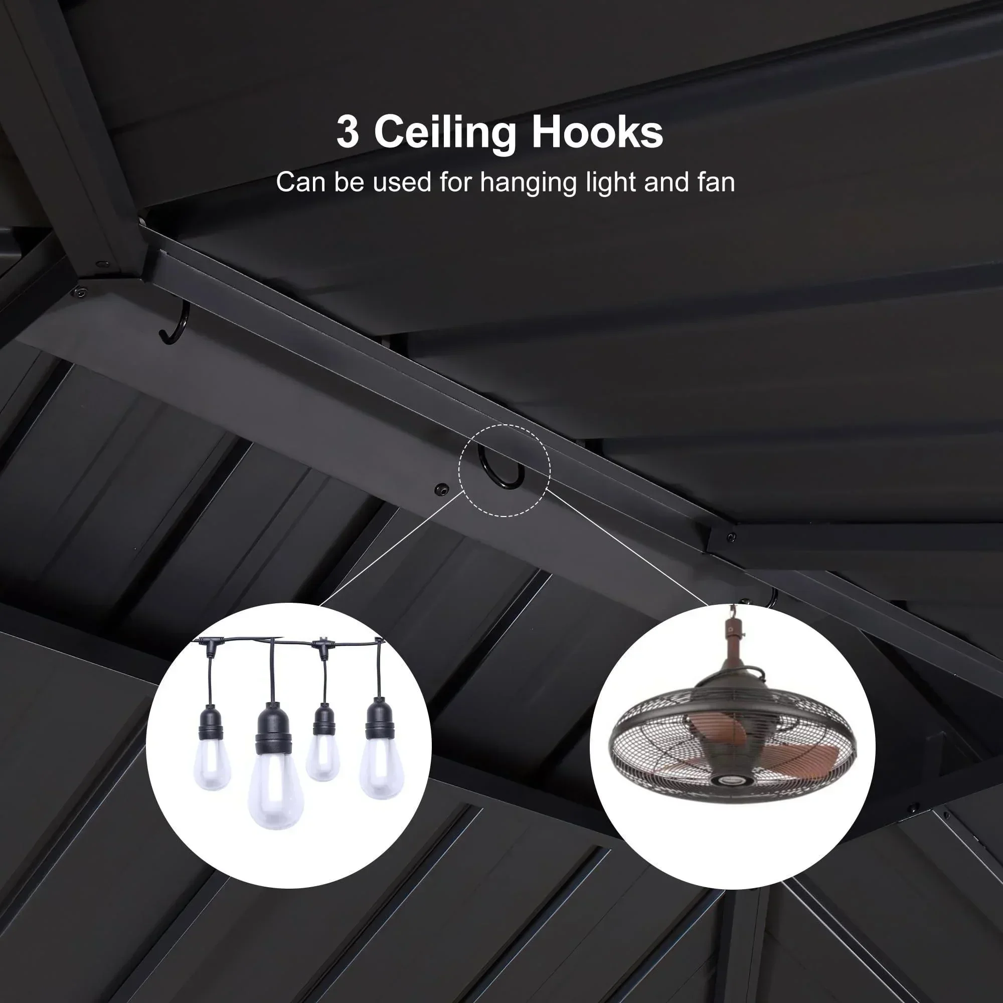 PURPLE LEAF Hardtop Grill Gazebo for Patio Grey Permanent Metal Roof Outside Sun Shade Outdoor BBQ Canopy with String Lights - Image 15