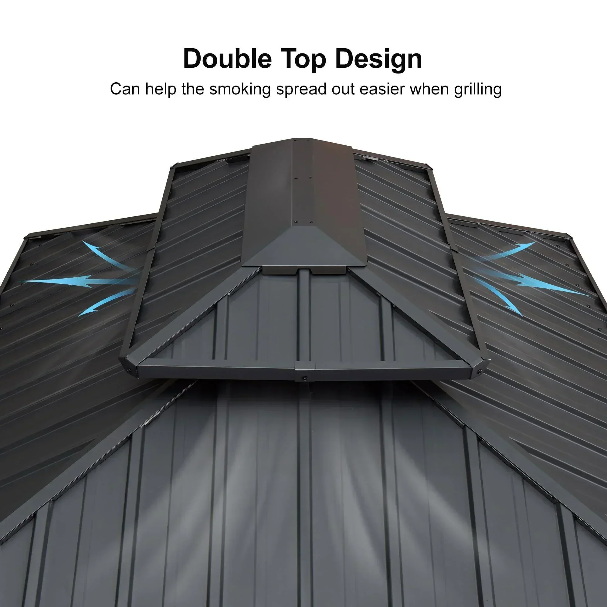 PURPLE LEAF Hardtop Grill Gazebo for Patio Grey Permanent Metal Roof Outside Sun Shade Outdoor BBQ Canopy with String Lights - Image 17