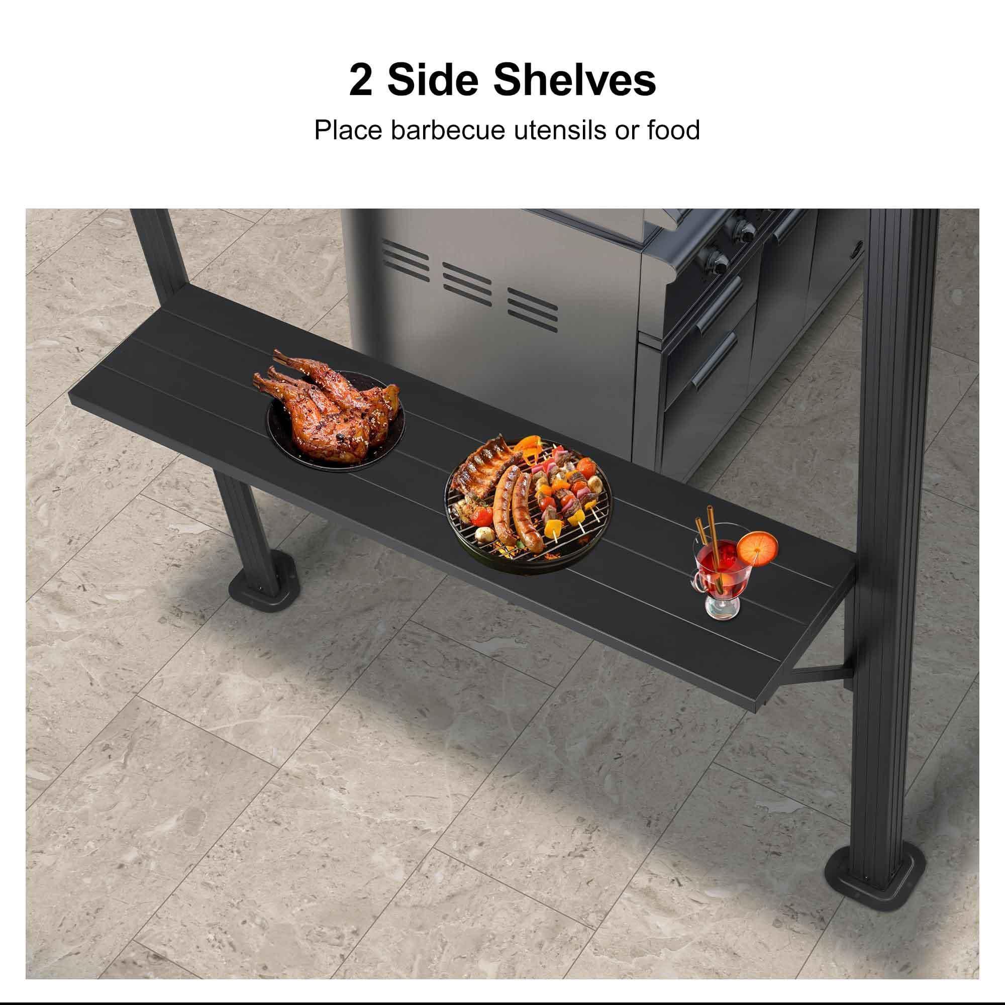 PURPLE LEAF Hardtop Grill Gazebo for Patio Grey Permanent Metal Roof Outside Sun Shade Outdoor BBQ Canopy with String Lights - Image 19