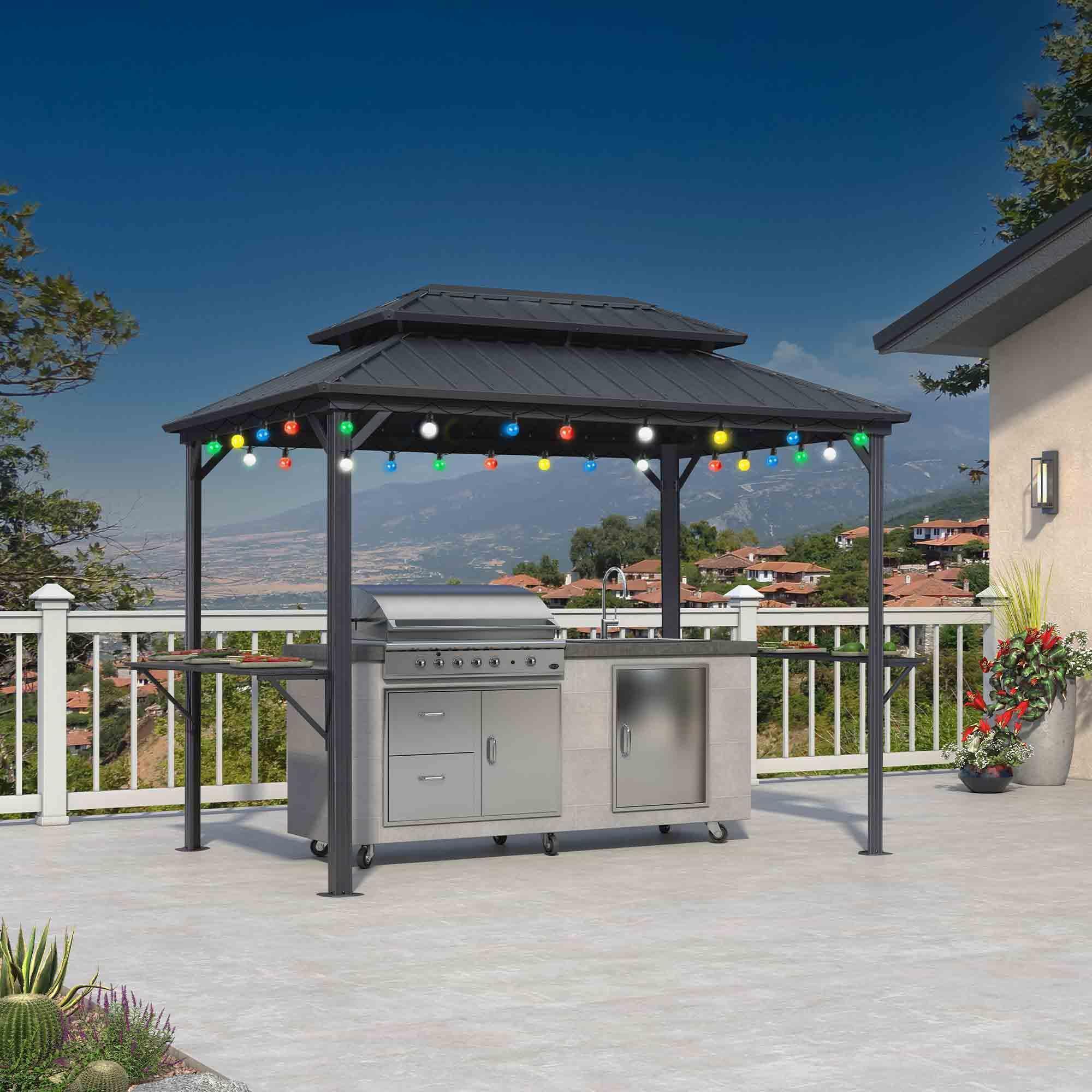 PURPLE LEAF Hardtop Grill Gazebo for Patio Grey Permanent Metal Roof Outside Sun Shade Outdoor BBQ Canopy with String Lights - Image 22