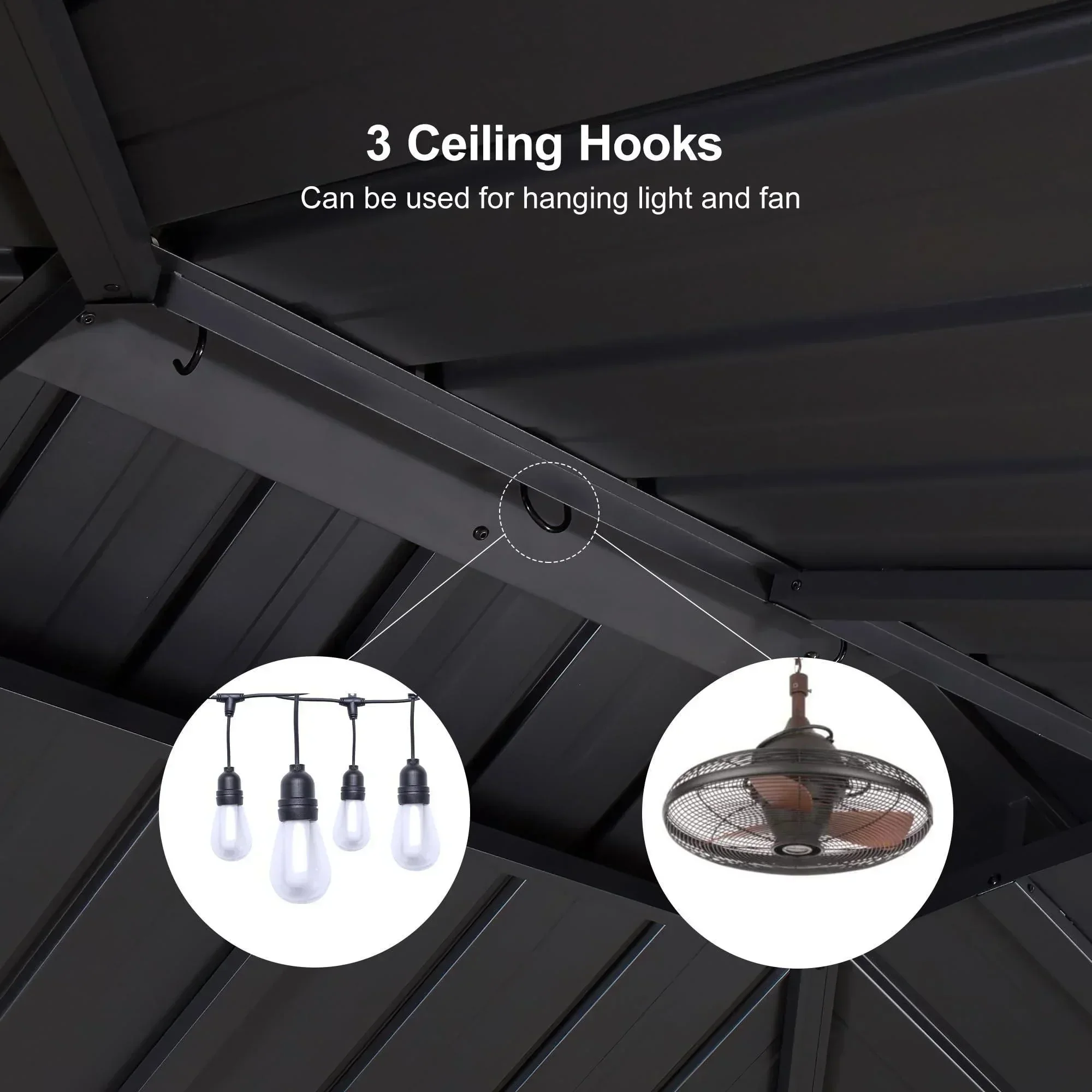 PURPLE LEAF Hardtop Grill Gazebo for Patio Grey Permanent Metal Roof Outside Sun Shade Outdoor BBQ Canopy with String Lights - Image 24