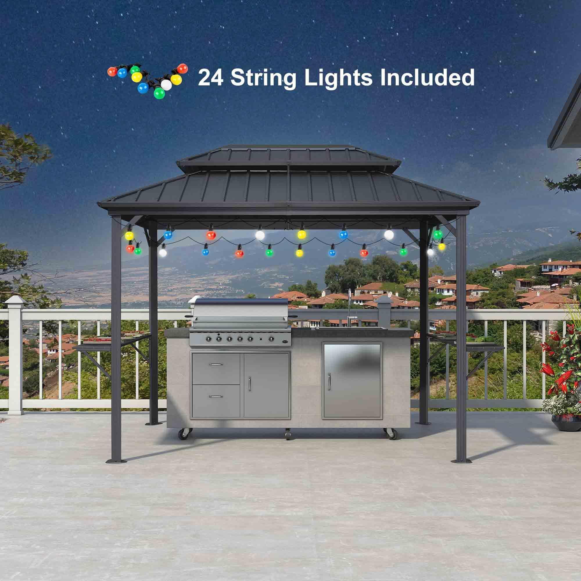 PURPLE LEAF Hardtop Grill Gazebo for Patio Grey Permanent Metal Roof Outside Sun Shade Outdoor BBQ Canopy with String Lights - Image 30