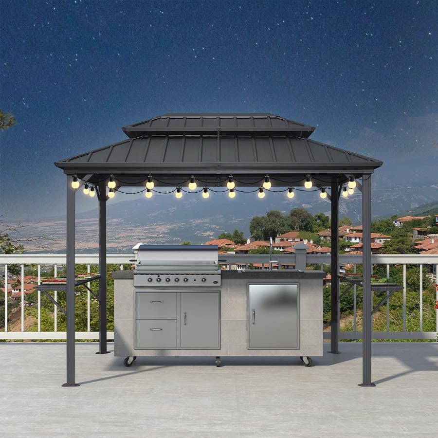 PURPLE LEAF Hardtop Grill Gazebo for Patio Grey Permanent Metal Roof Outside Sun Shade Outdoor BBQ Canopy with String Lights - Image 44