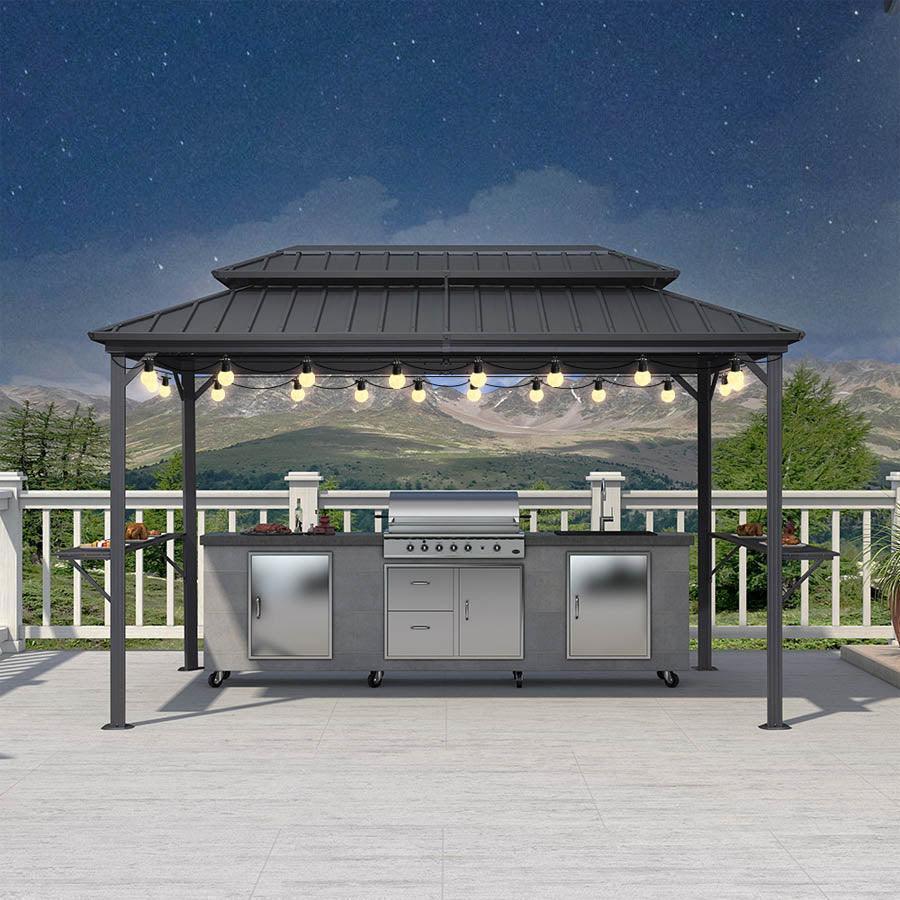 PURPLE LEAF Hardtop Grill Gazebo for Patio Grey Permanent Metal Roof Outside Sun Shade Outdoor BBQ Canopy with String Lights - Image 45