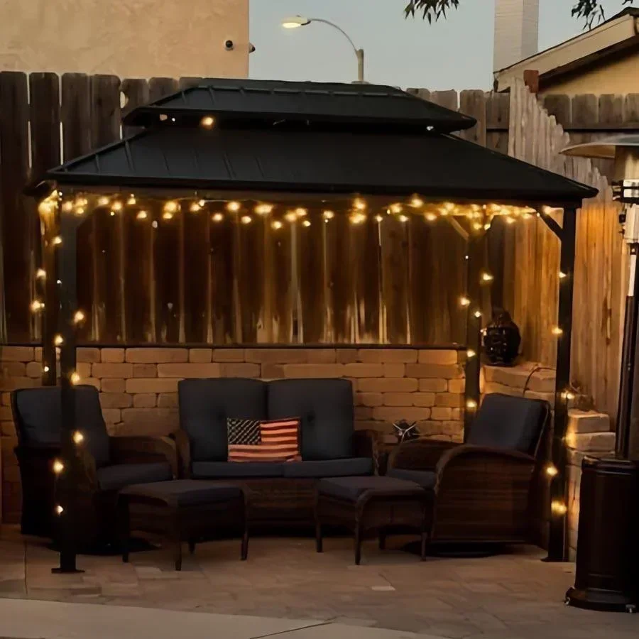 PURPLE LEAF Hardtop Grill Gazebo for Patio Grey Permanent Metal Roof Outside Sun Shade Outdoor BBQ Canopy with String Lights - Image 47