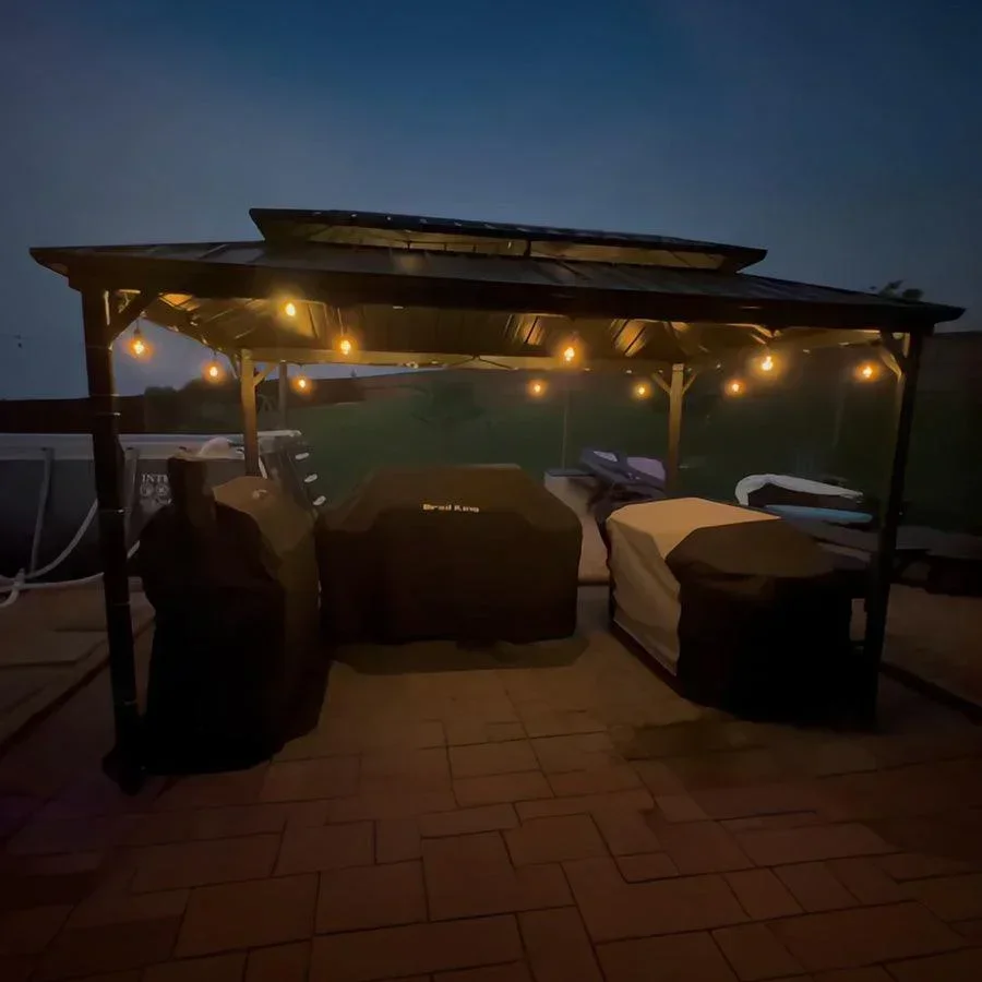 PURPLE LEAF Hardtop Grill Gazebo for Patio Grey Permanent Metal Roof Outside Sun Shade Outdoor BBQ Canopy with String Lights - Image 50