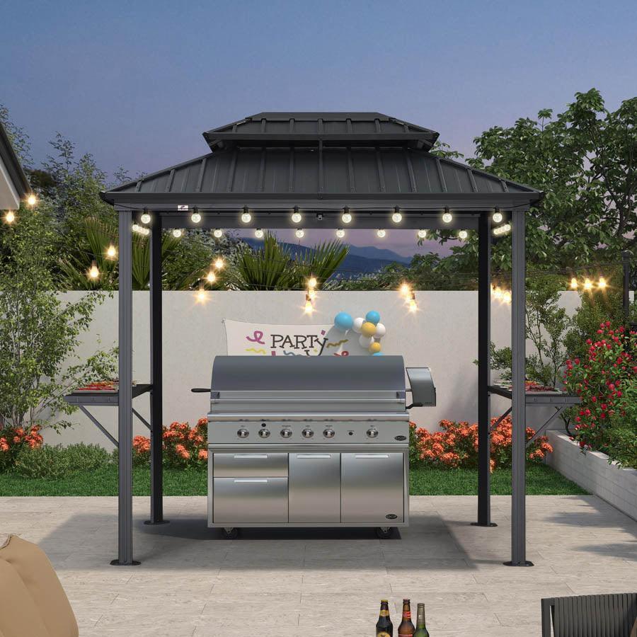 PURPLE LEAF Hardtop Grill Gazebo for Patio Grey Permanent Metal Roof Outside Sun Shade Outdoor BBQ Canopy with String Lights - Image 52